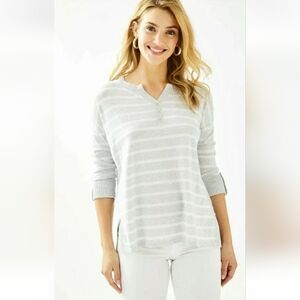 Lilly Pulitzer Women's Faraway Stripe Sweater Cool Max Gray Moonlight Oversized